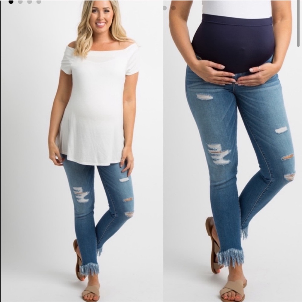 Pinkblush Distressed Fringe Hem Maternity Jeans